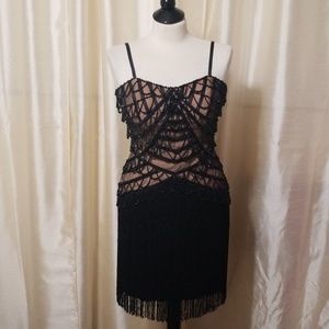 Jovani black and nude, beaded flapper dress